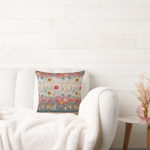 Retro Hippie: rote Blütenakzente Pillow Kissen