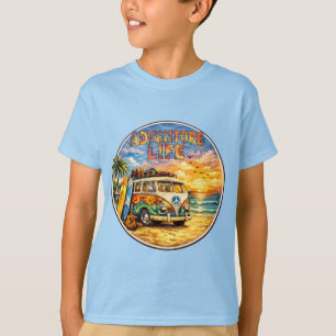 Retro-Hippie-Strand-Sonnenuntergang-Grafik Adventu T-Shirt