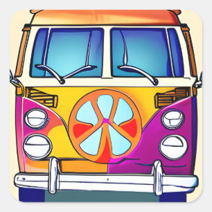 Retro Hippie Van im Vintage-Look Quadratischer Aufkleber