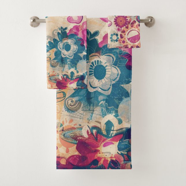 Retro Hippie: Wilde Blume Handtuch Set (Insitu)