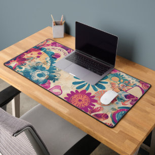 Retro Hippie: Wilde Blume Schreibmatte Schreibtischunterlage