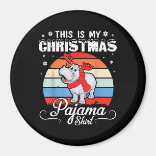 Retro Hippo Das ist mein Weihnachts-Pajama-Shirt Magnet