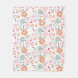 Retro Hippy 60er 70er Daisy Blume Peace Sign Pink Fleecedecke