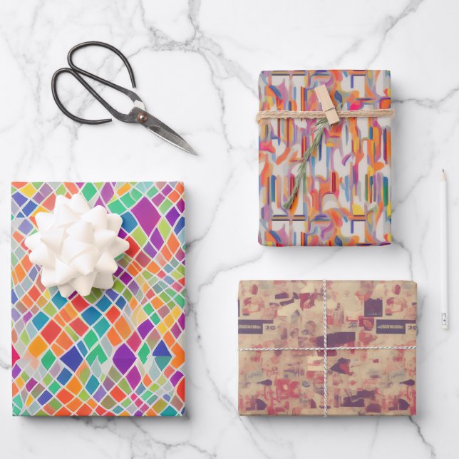 Retro Hippy Naturist (Nudist) Abstrakt Nostalgie Geschenkpapier Set (Vorderseite)