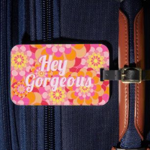 Retro Hippy Orange Pink Blume Hey wunderschön Gepäckanhänger