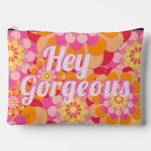 Retro Hippy Orange Pink Blume Hey wunderschön Zubehörtasche