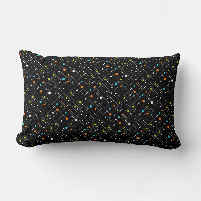 Retro Hipster Black Space Age Atomlumbar Lendenkissen (Vorderseite)