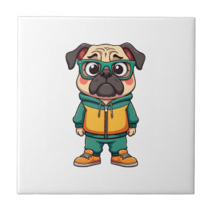 Retro-Hipster-Mopshund-Cartoon-Streetwear-Grafik Fliese