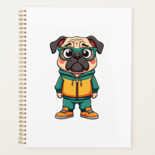 Retro-Hipster-Mopshund-Cartoon-Streetwear-Grafik Planer