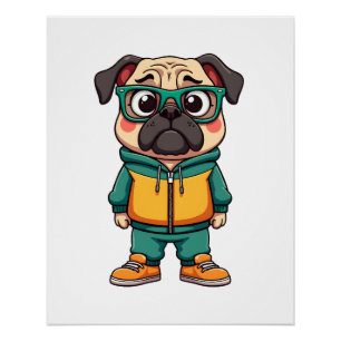 Retro-Hipster-Mopshund-Cartoon-Streetwear-Grafik Poster