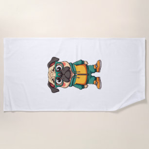 Retro-Hipster-Mopshund-Cartoon-Streetwear-Grafik Strandtuch