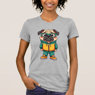 Retro-Hipster-Mopshund-Cartoon-Streetwear-Grafik T-Shirt