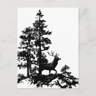 Retro-Hirsch-Tier Schwarz Weiß Postkarte