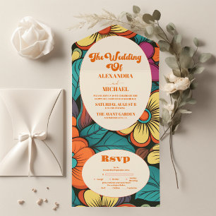Retro-Hochzeit der 1970er Jahre All In One Einladung