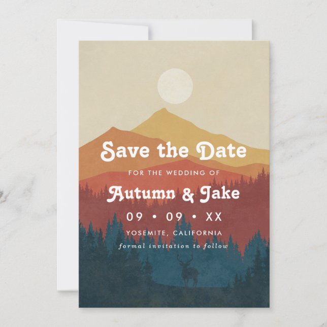 Retro-Hochzeit in den Bergen und Wäldern Save The Date (Vorderseite)