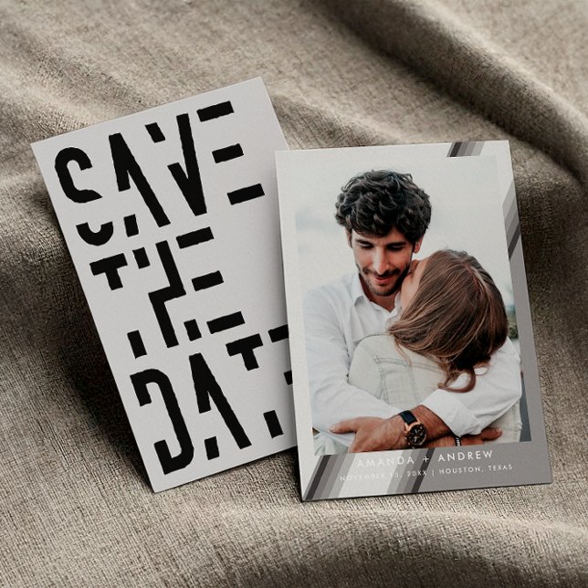 Retro-Hochzeit in Schwarz-Weiß-70er Save The Date (Front / Back)