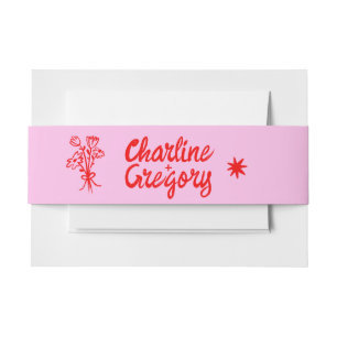 Retro-Hochzeit mit roter und rosa Handschrift Einladungsbanderole