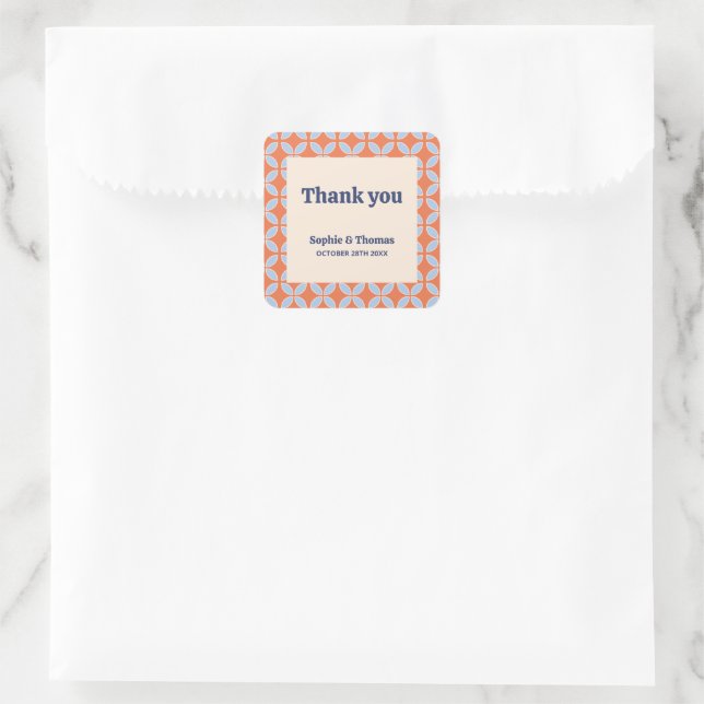 Retro-Hochzeit Mitte des Jahrhunderts Quadratischer Aufkleber (Tasche)