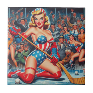 Retro Hockey-Button Fliese