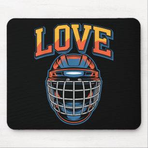 Retro-Hockey-Liebe Groovy-Blumen und Helm Mousepad