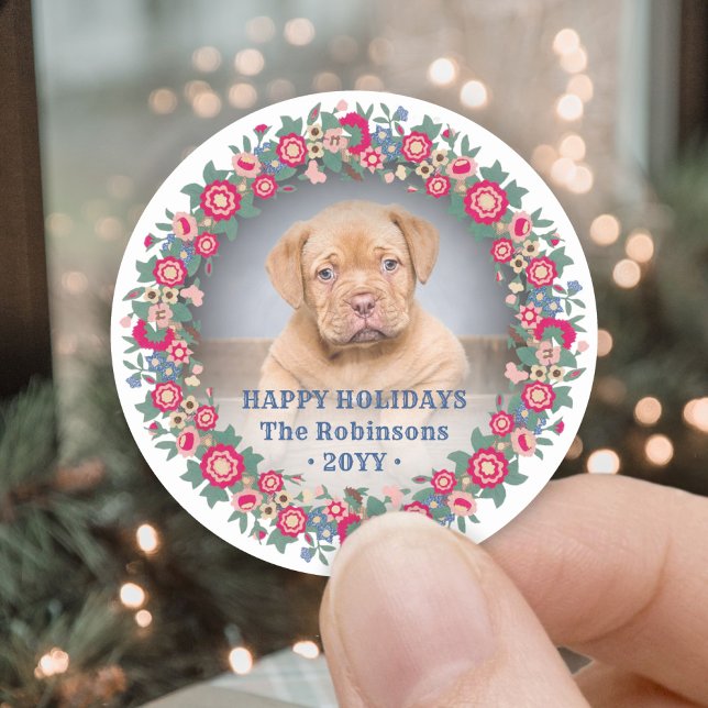 Retro Holiday Blumenstrauß Foto Festivals Runder Aufkleber (Von Creator hochgeladen)