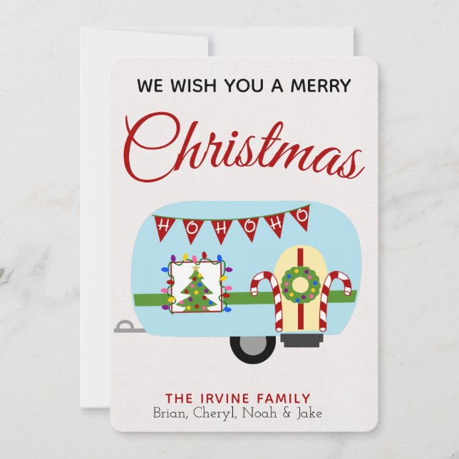 *Retro Holiday Camper Personalisierte Weihnachtska Feiertagskarte (Vorderseite)