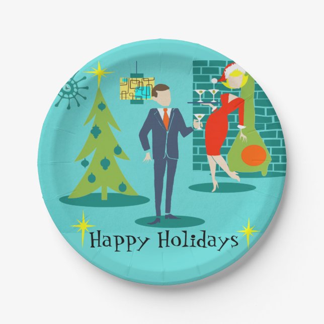 Retro Holiday Cartoon Couple Paper Teller (Vorderseite)
