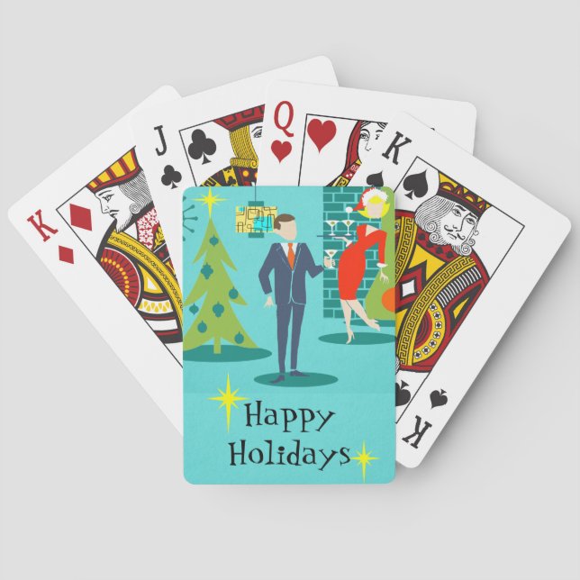 Retro Holiday Cartoon Couple Playing Cards Spielkarten (Rückseite)