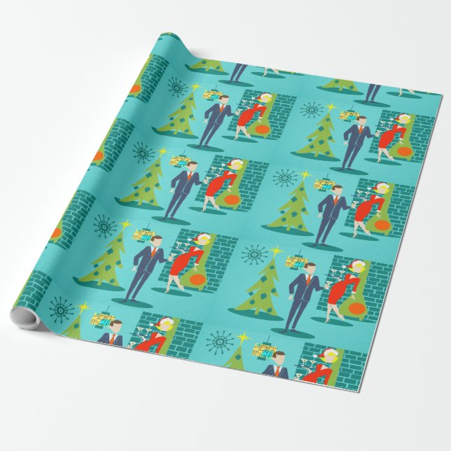 Retro Holiday Cartoon Coupping Paper Geschenkpapier (Ungerollt)