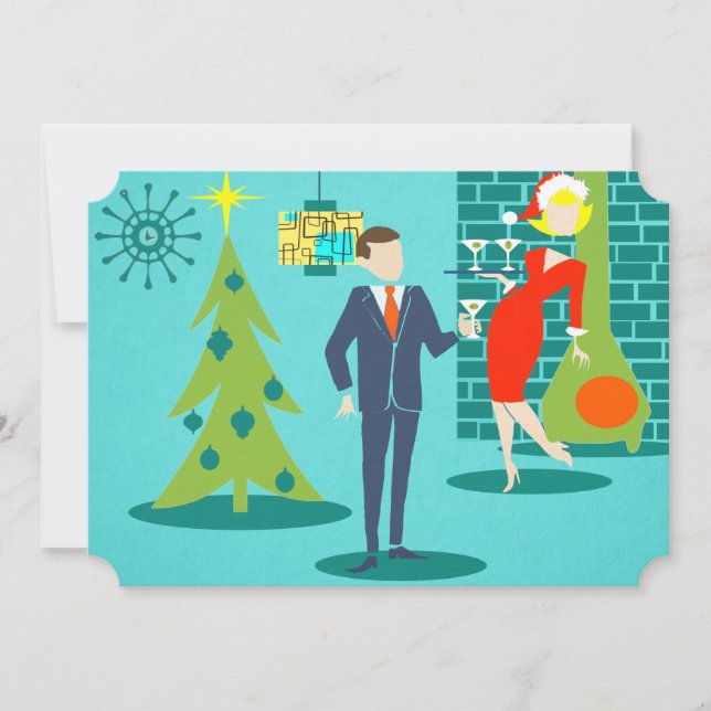 Retro Holiday Cartoon Paar Party Einladungen (Vorderseite)