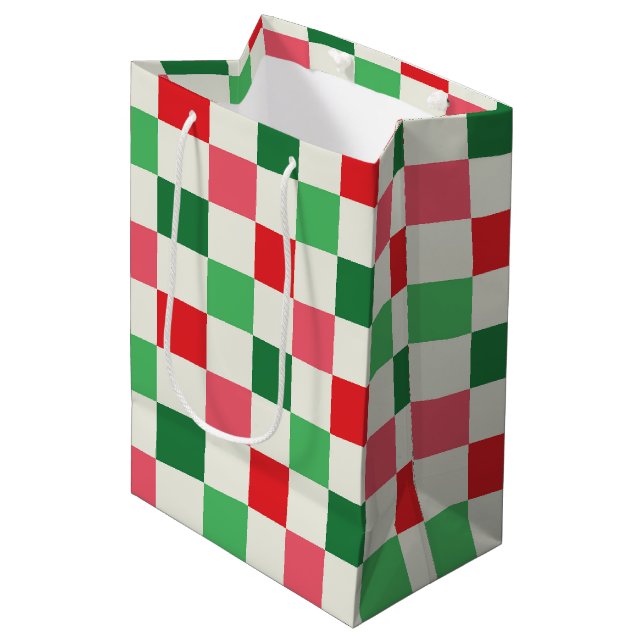 Retro Holiday Check Mittlere Geschenktüte (Vorderseite Schrägansicht)