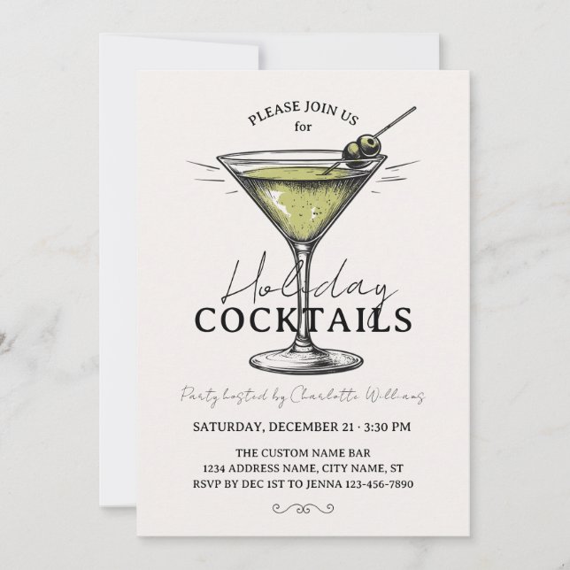 Retro Holiday Cocktails Drinks Christmas Party Einladung (Vorderseite)