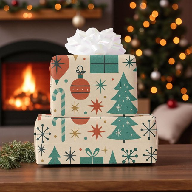Retro Holiday Mid Centrum Modernes Geschenkpapier (Von Creator hochgeladen)