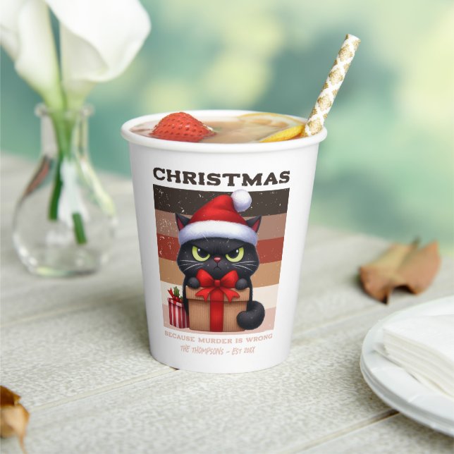 Retro Holiday Mocha Funny Cat Christmas Coffee Pappbecher (In Situ)