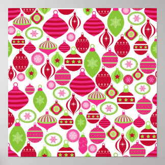 Retro Holiday Ornaments Weihnachtsmuster Poster