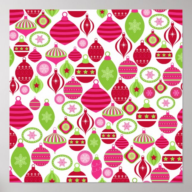 Retro Holiday Ornaments Weihnachtsmuster Poster (Vorne)