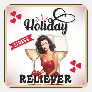Retro Holiday Stress Reliever Pinup Quadratischer Aufkleber