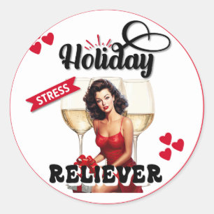 Retro Holiday Stress Reliever Pinup Runder Aufkleber