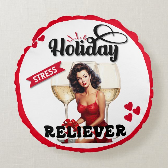Retro Holiday Stress Reliever Pinup Rundes Kissen (Vorderseite)