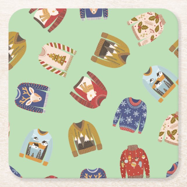 Retro Holiday Ugly Sweater Christmas Party Rechteckiger Pappuntersetzer (Vorderseite)