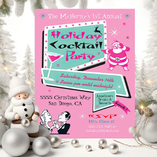 Retro Holiday Weihnachten Pink Party Einladungen