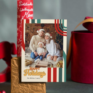 Retro Holiday Weihnachtsfreunde Familienkarte Postkarte