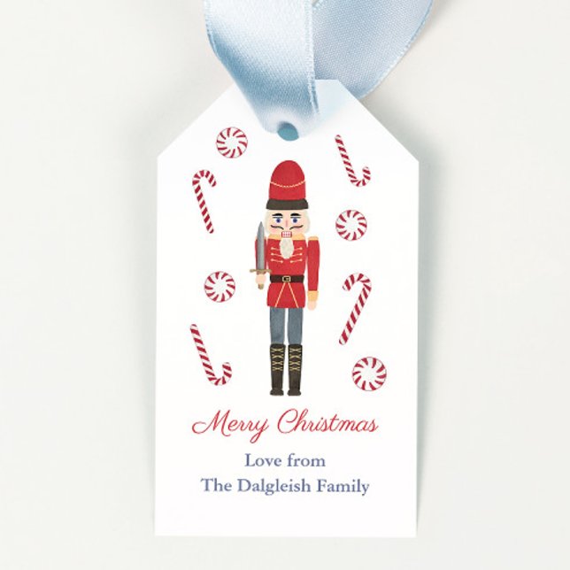 Retro Holidays Red Nutcracker Candy Canes Streifen Geschenkanhänger (Von Creator hochgeladen)