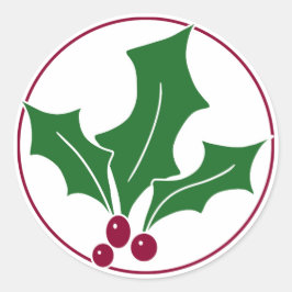 Retro Holly Berries I, Red Trim Runder Aufkleber