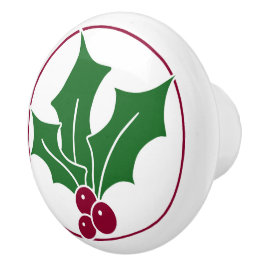 Retro Holly Berries III, Red Trim Keramikknauf