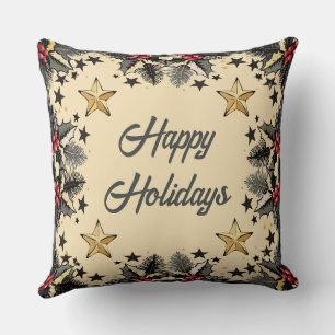 Retro Holly Berries und Evergreen Throw Kissen