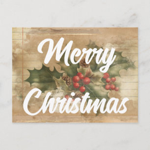 Retro Holly Grunge Frohe Weihnachten Postkarte
