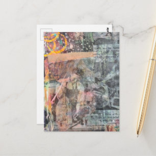 Retro-Holzarbeiten-Collage in Mischtechnik Postkarte