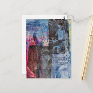 Retro-Holzbearbeitungsmänner auf blauem rosa Hinte Postkarte
