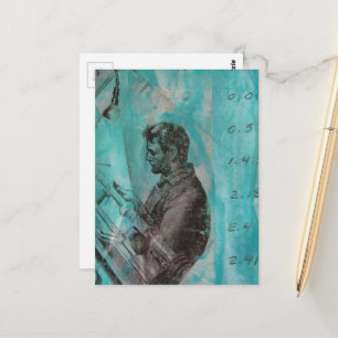 Retro-Holzmann auf blauem Hintergrund Postkarte